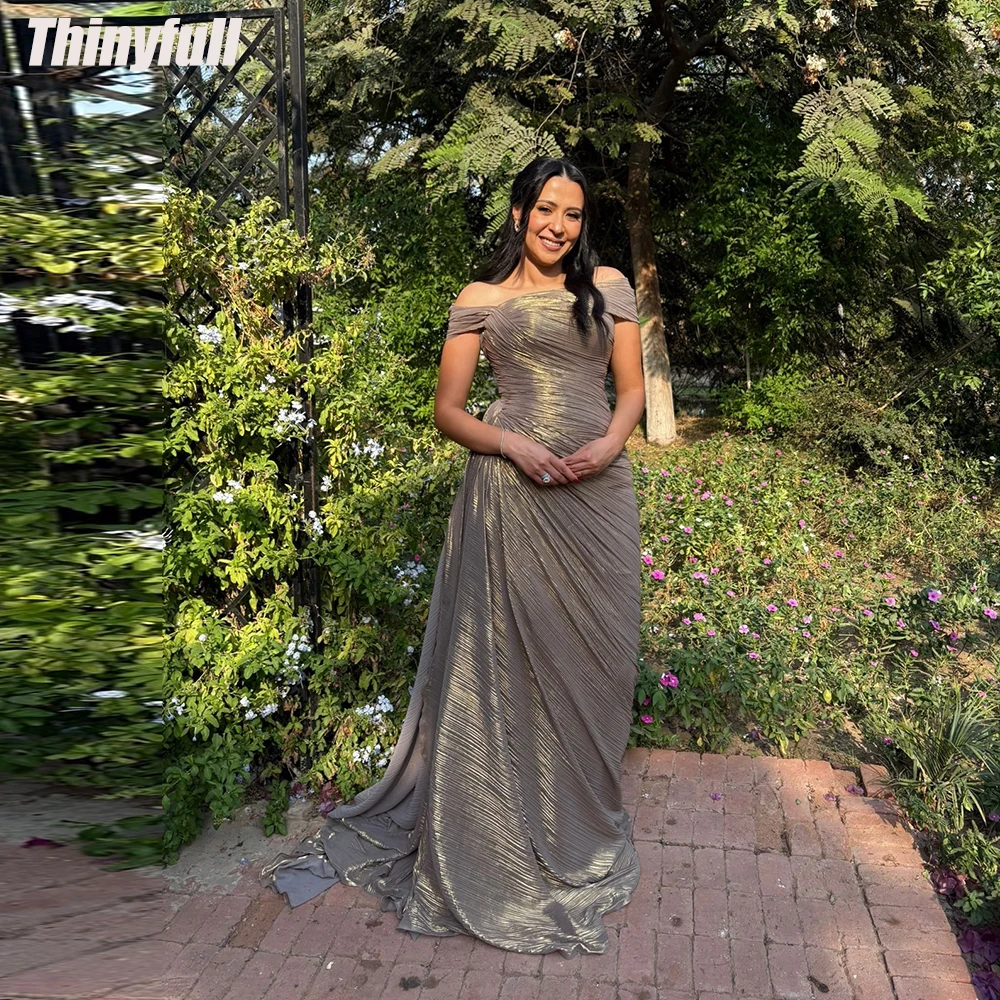 

Thinyfull Mermaid Arab Prom Dresses Off Shoulder Sleeveless Evening Gown Long Dubai Formal Dress robes de soirée Customized