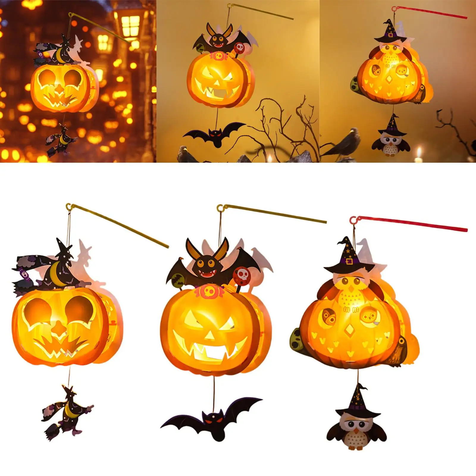 Halloween Pumpkin Lantern Decorative Ideal Gift Lantern Unfinished DIY Material Kit for Porch Yard Party Decor Patio Home