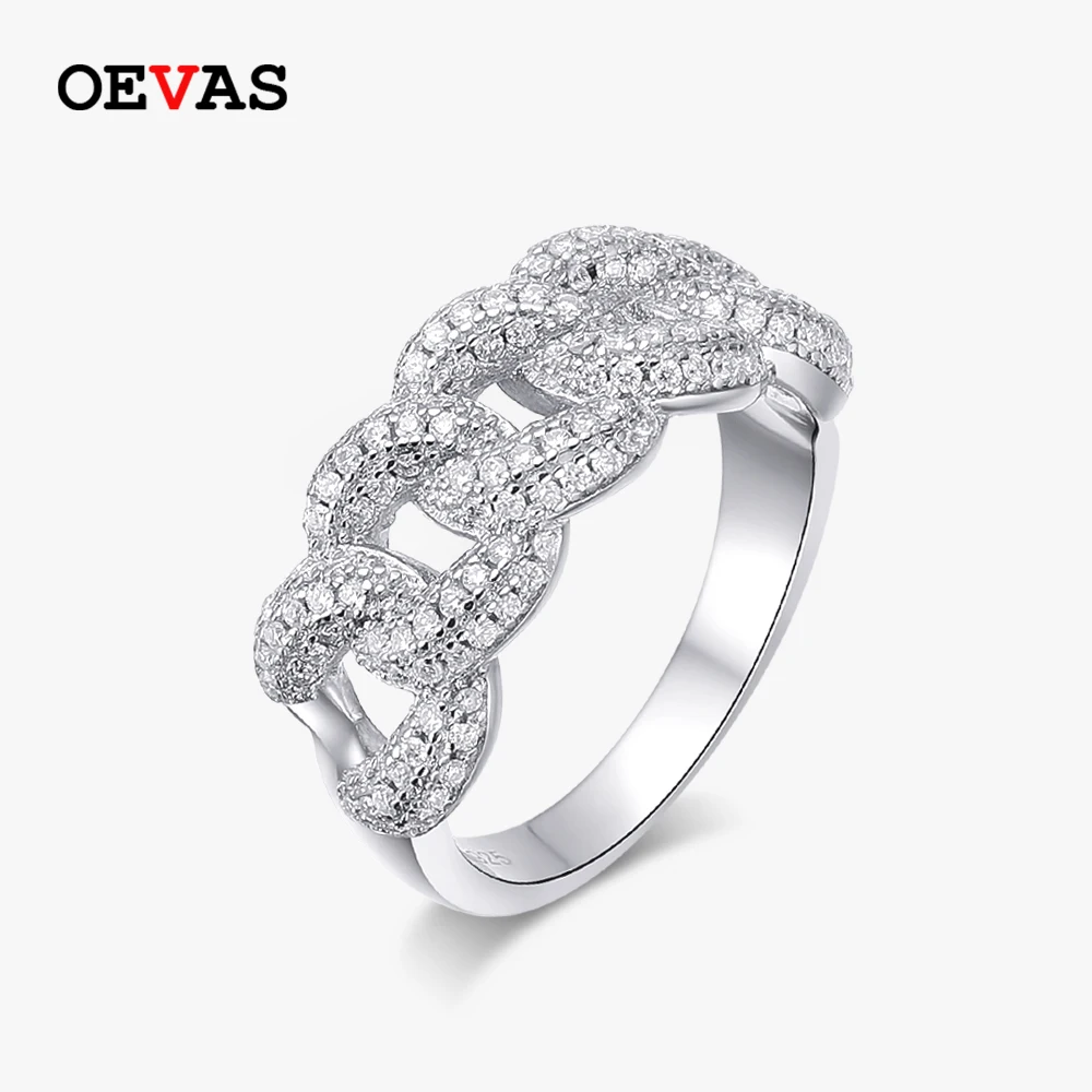 OEVAS 100% 925 Sterling Silver Moissanite Ring For Women D Color Double Row Cuba Diamond Ring Wedding Eternity Band Fine Jewelry