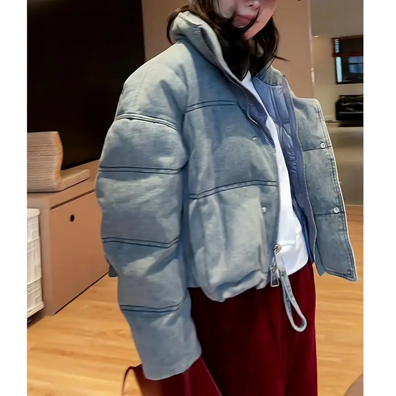 Blue Design Denim Cotton Jacket Women's Winter 2026 New Lazy Wind Warm Thick Loose Cotton Coat Tide