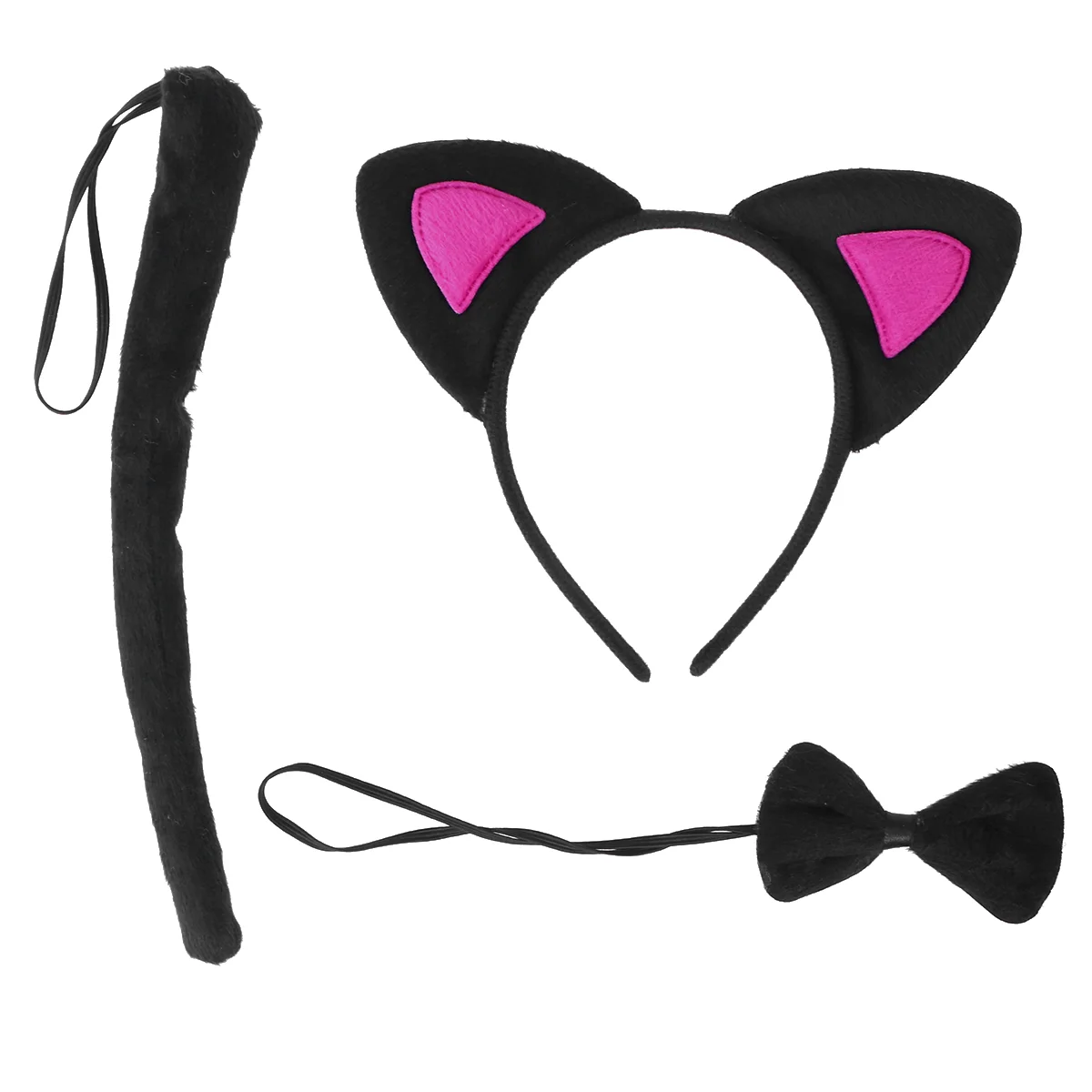 3Pcs Kids Cat Ears Headband Bow Ties Tail Set Party Cosplay Costume (Black and White) cat cosplay cat cosplay set