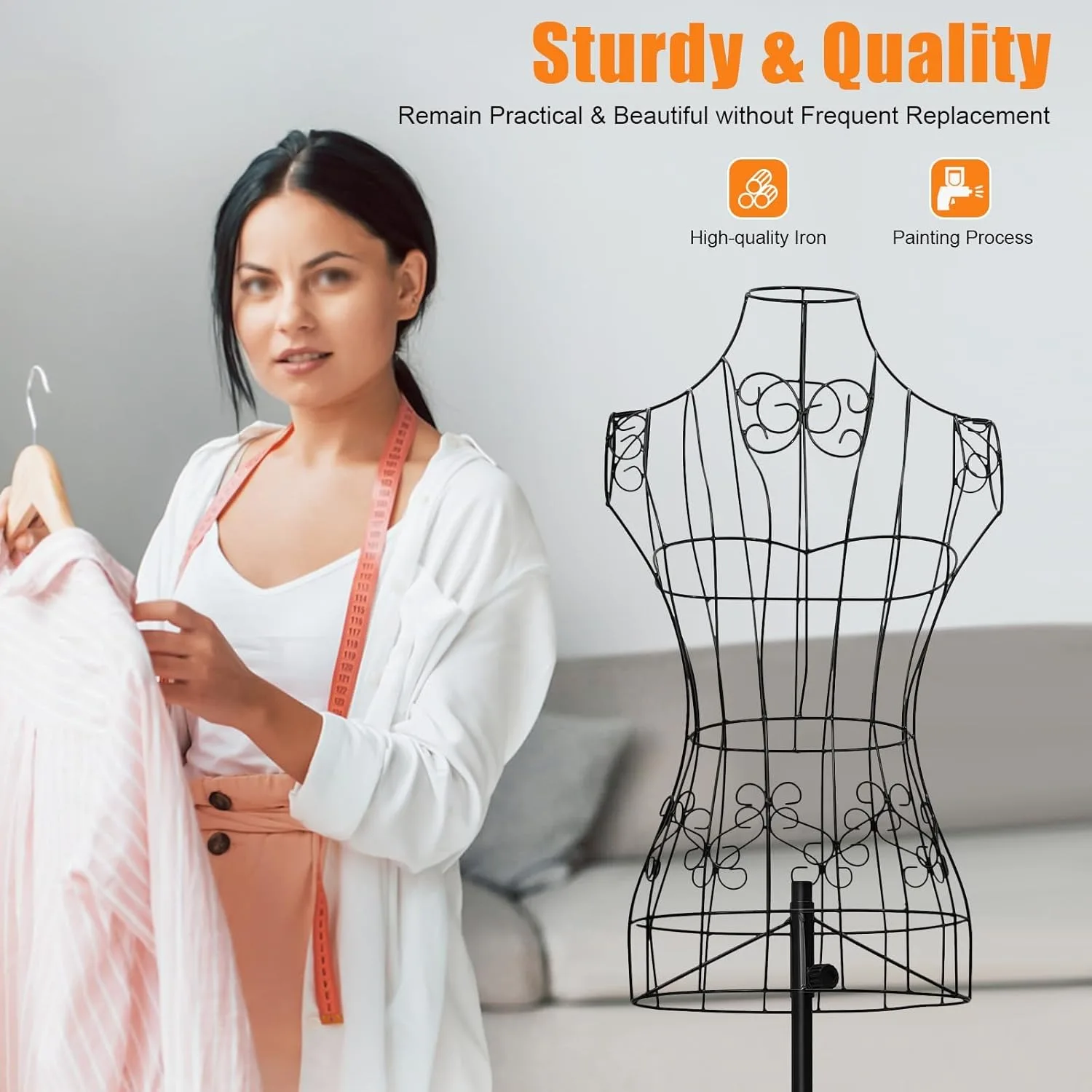 Dress Maker's Dummy Metal Bust Mannequin, Iron Wire Mannequin, Clothes Mannequin, Female Bust Clothes Stand for Presenting