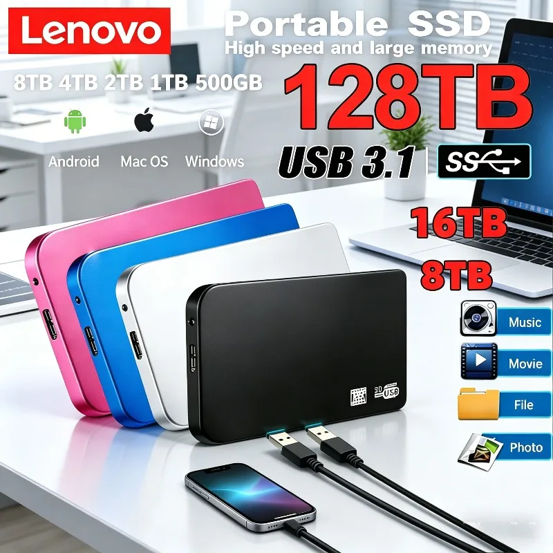 

Внешний корпус для SSD/HDD Lenovo USB 3.0, 8 ТБ, с кабелем USB 3.0, ABS-пластик