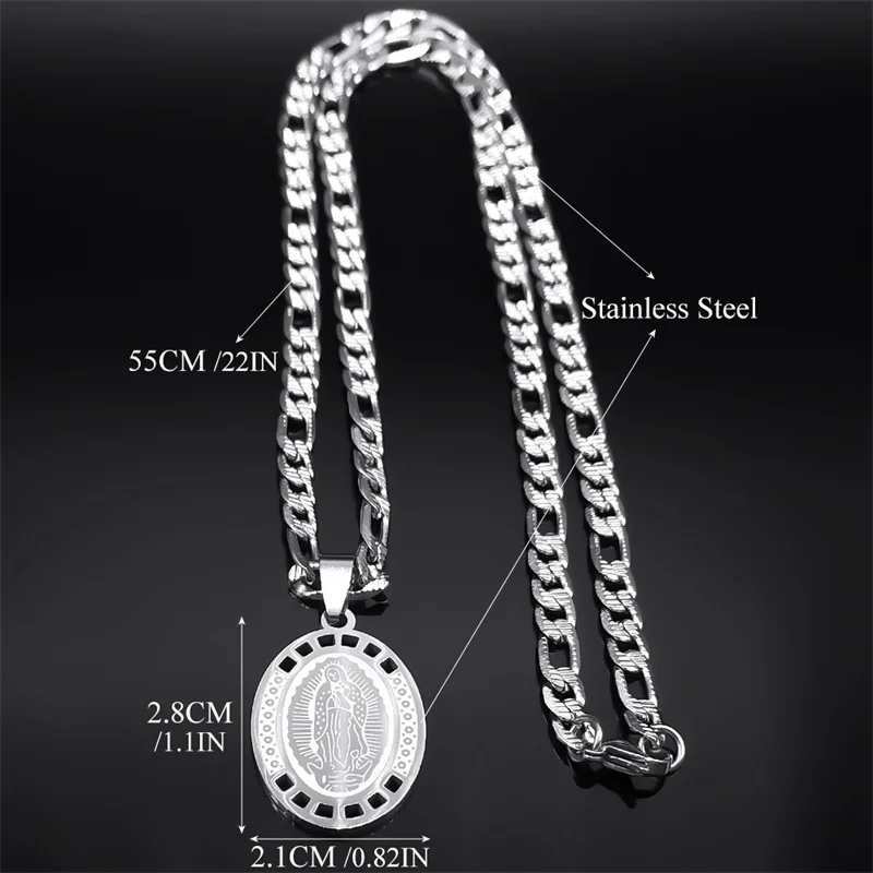 Virgin Mary Our Lady of Guadalupe Pendant Necklace for Men Stainless Steel Silver Color Catholicism Necklaces Jewelry Gifts