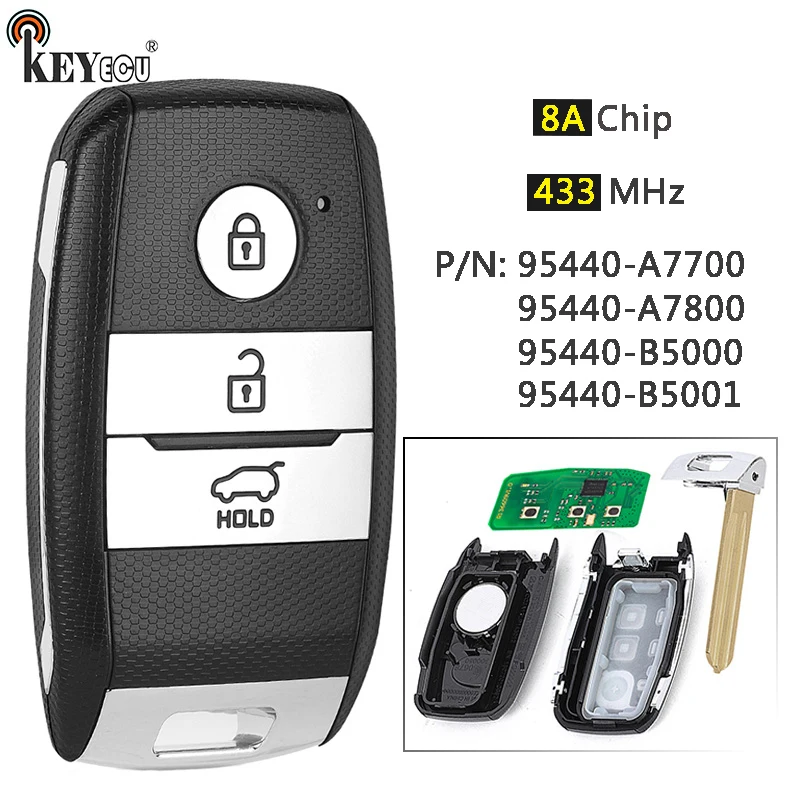 

KEYECU 433 МГц 8A Чип Артикул: 95440-B5000 95440-B5001 95440-A7700 95440-A7800 Умный дистанционный брелок для Kia K3 Cerato Fort 2013-2019