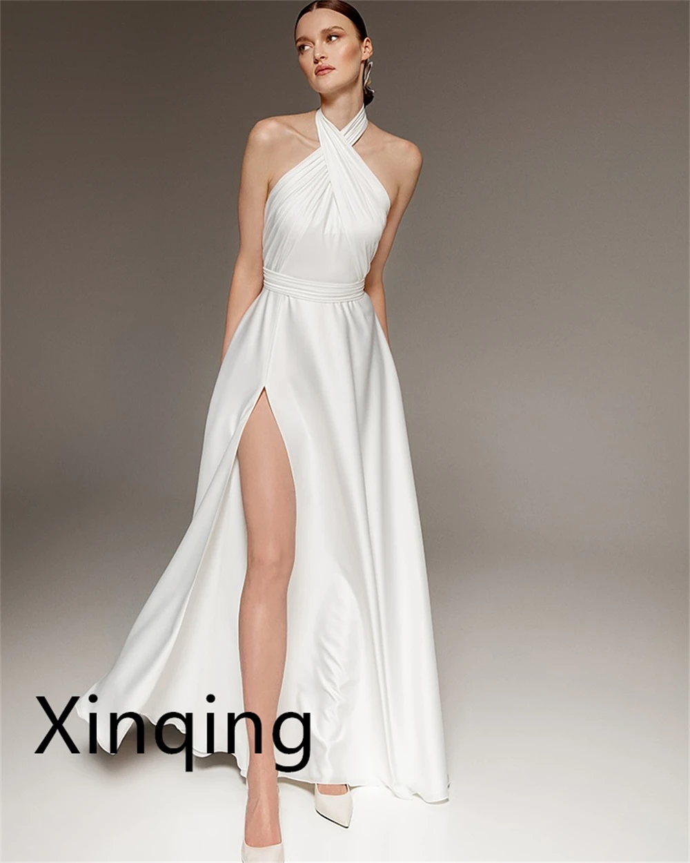 فساتين زفاف بيضاء ناعمة مخصصة رومانسية الرسن الصناعة الثقيلة فساتين الزفاف عارية الذراعين مفتوحة الظهر فساتين المناسبات الخاصة