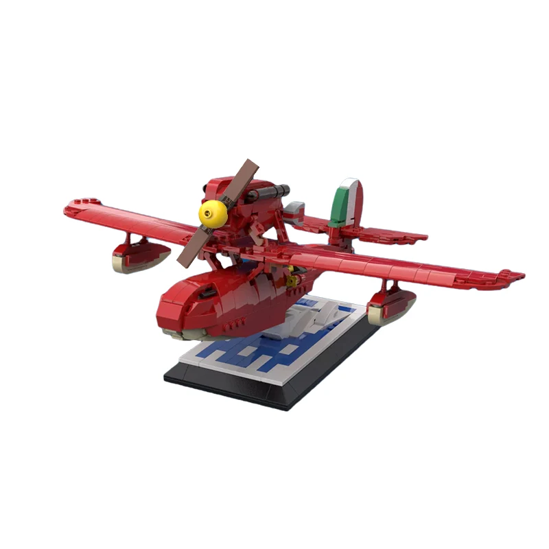 BuildMoc Anime Miyazakied Savoia S‧21 Flogore Porco RossoRed Seaplane Building Blocks Set Macchi M.33 Airplane Plane Fighter Toy