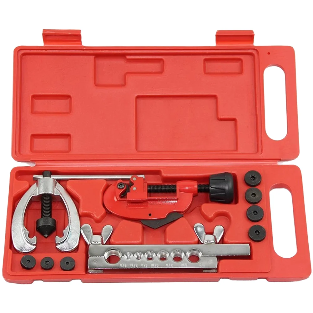 Automotive AC Repair Red Tube Flaring Tool Adjustable Pipe Flaring Tool AC Refrigeration Kit 45-degree Tube Flare