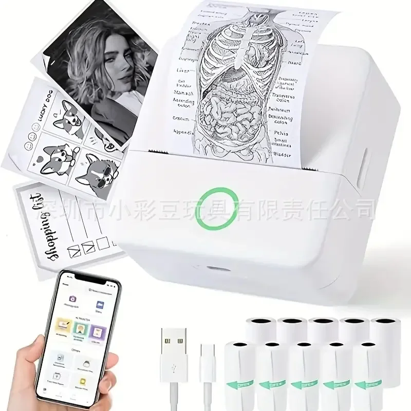 Mini Portable Thermal Printer Wireless Bluetooth Connect to Phone for Kid Student Photo Label Receipt Printing Pocket Device