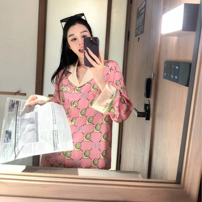 

Осень-зима 2024, роскошные розовые женские пижамы из ледяного шелка, высококачественные брюки с длинными рукавами, домашняя одежда, комплект из двух предметов, ночная рубашка, одежда для сна