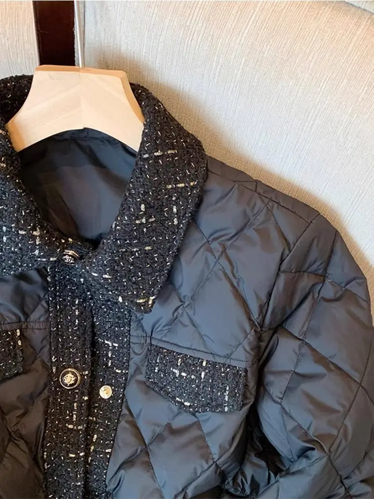 Nowe francuskie parki, vintage patchworkowe kurtki w stylu literackim, krótkie, luźne, eleganckie, w stylu gwiazd, z nutą luksusu, w kratę.