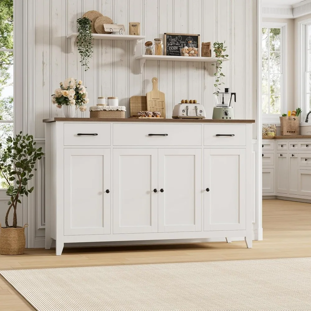 خزانة بوفيه مقاس 55 بوصة، بوفيه خزانة جانبية حديثة للمزرعة مع أدراج، خزانة تخزين كبيرة للمطبخ مع أدوات قابلة للتعديل #4
