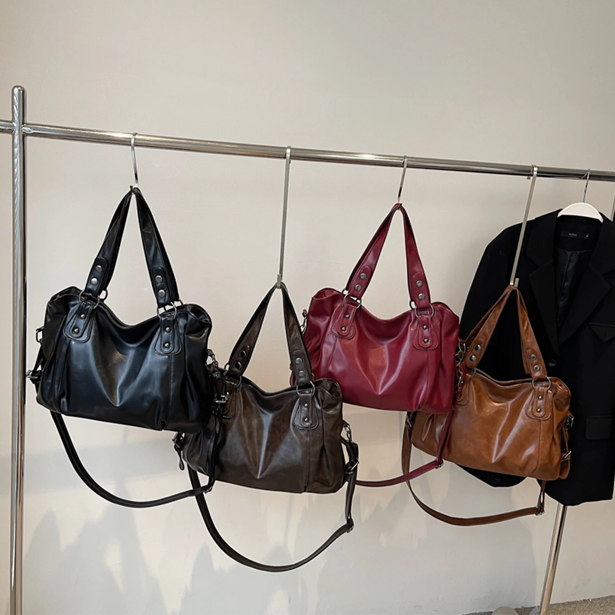 Tas Selempang Mengkilap Minimalis – Tas Tangan PU Berlapis Ritsleting Kapasitas Besar Tali Dapat Dilepas Tas Bahu Perjalanan Sehari-hari yang Nyaman