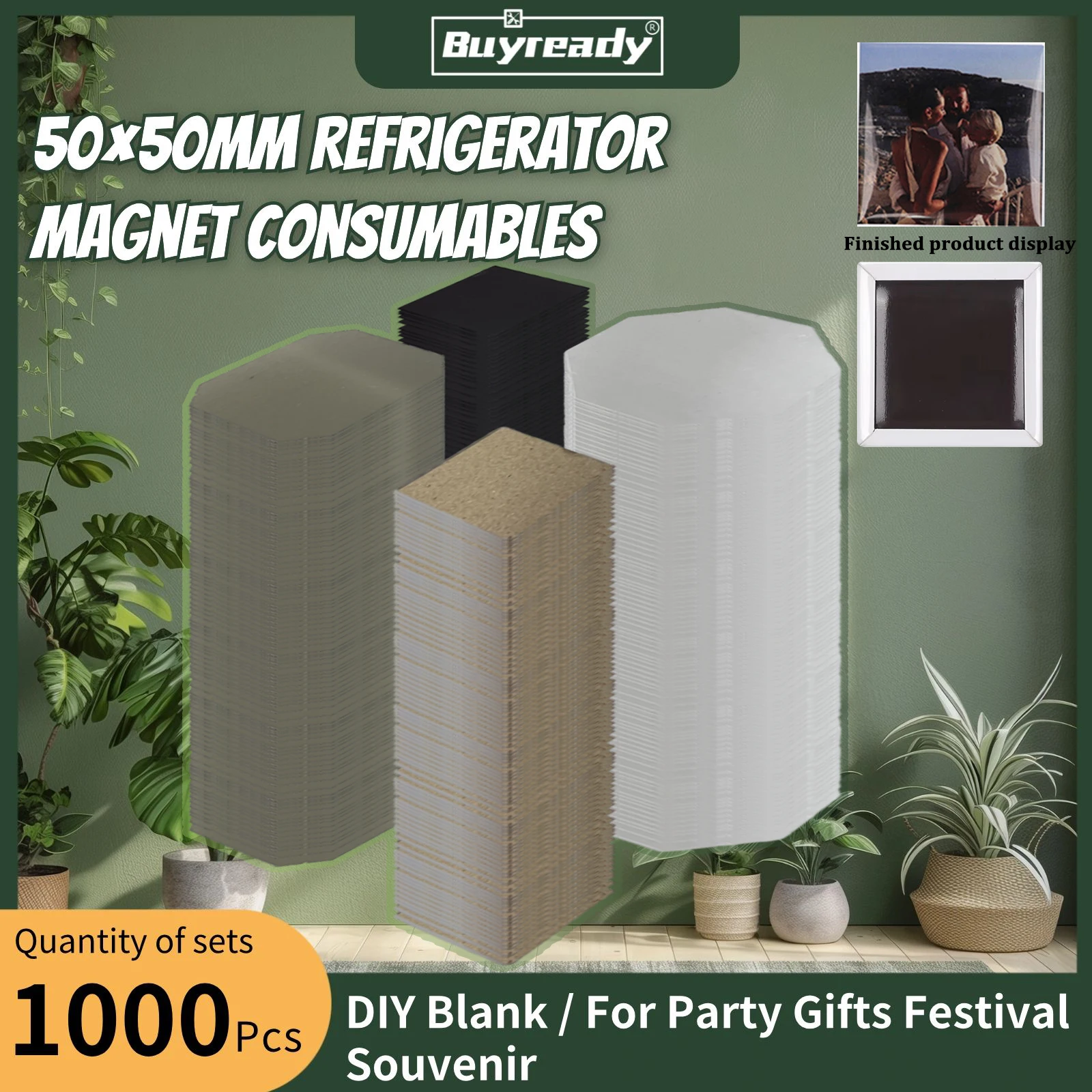 Blank Photo Magnet Consumables 50×50mm 2*2" Square 1000Pcs Soft Magnetic Sheet DIY Craft Souvenir Button Badge Supplies Compatible with Badge Maker