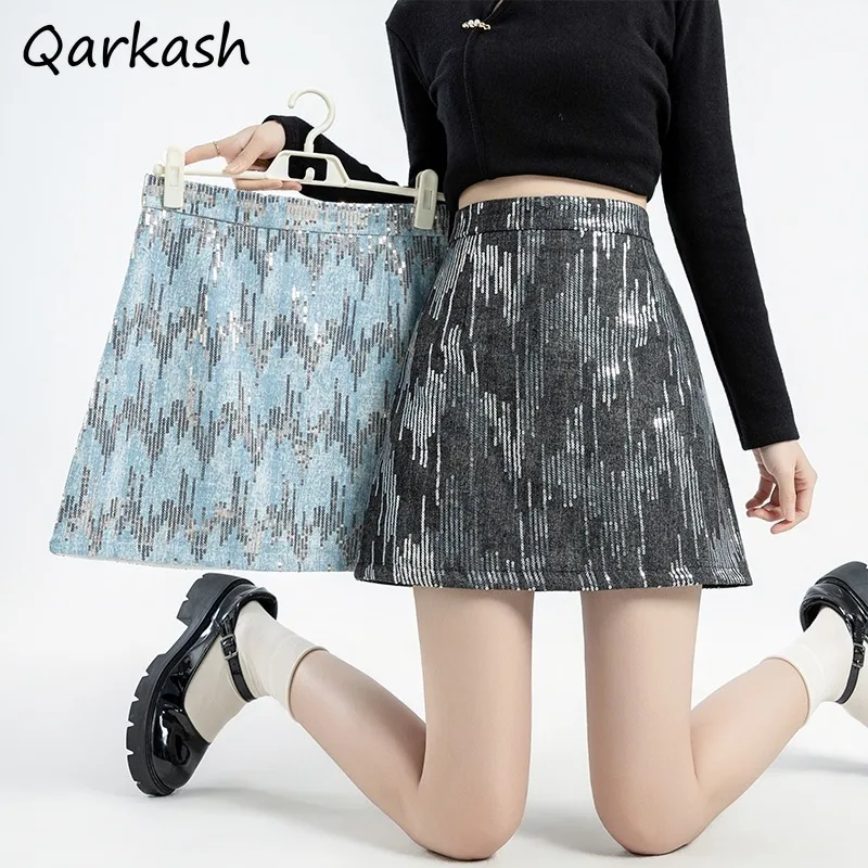 

Skirts Women Sequins Contrast Color Popular All-match Korean Style Summer High Street A-line Mini Aesthetic Sexy Hipster Daily