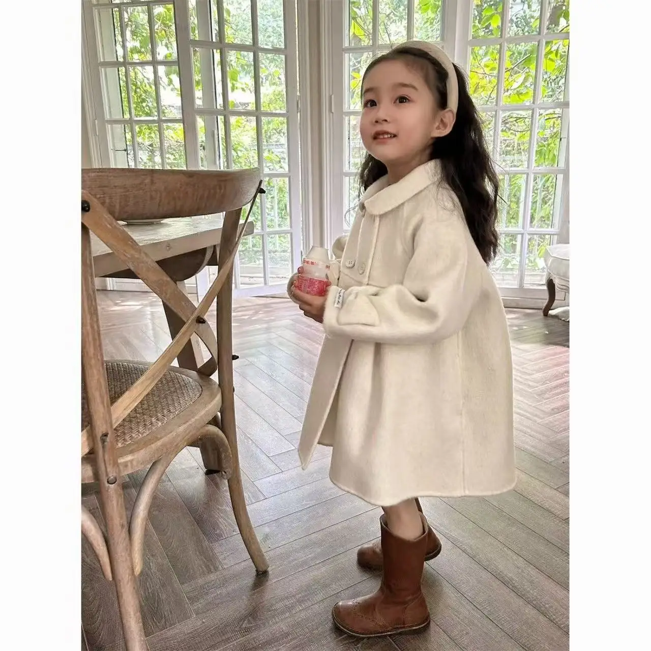 

Children's Autumn and Winter New Double-sided Tweed Coat for Baby Girls With Extra Thick Lapel Wool Coat ﻿