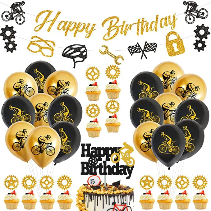 Fahrrad-Geburtstagsparty-Dekorationen, Fahrrad-Latex-Luftballons für Kinder, Geburtstag, Babyparty, Hochzeitstorte, Topper, Banner, Partyzubehör – Detail 2