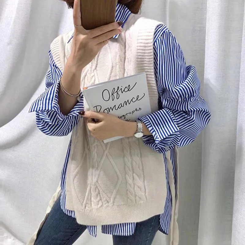 Lucyever 2024 Women\'s Shirt Casual Loose Long Sleeve Classic Striped Blouse Female Fall Winter Vintage Streetwear Office Shirts