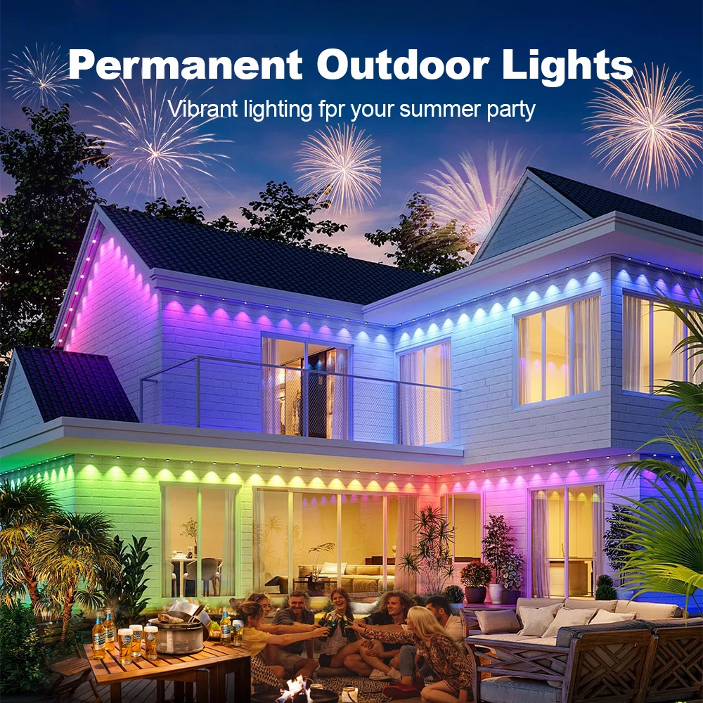 led常設屋外ライトストリップ-rgbic-ip67-diy-軒先雰囲気＆装飾-ガーデンミュージック同期-サウンドキャプチャ-ナイトライト-アプリ-リモコン