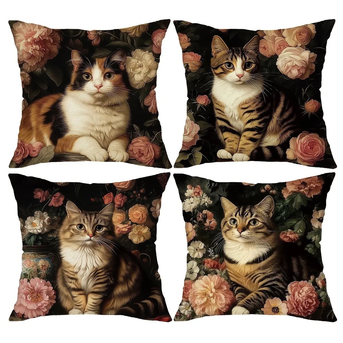 Elegant Cat - Floral Pillow CoversLiving room sofa cushion cover, soft and comfortable, bedroom room decoration