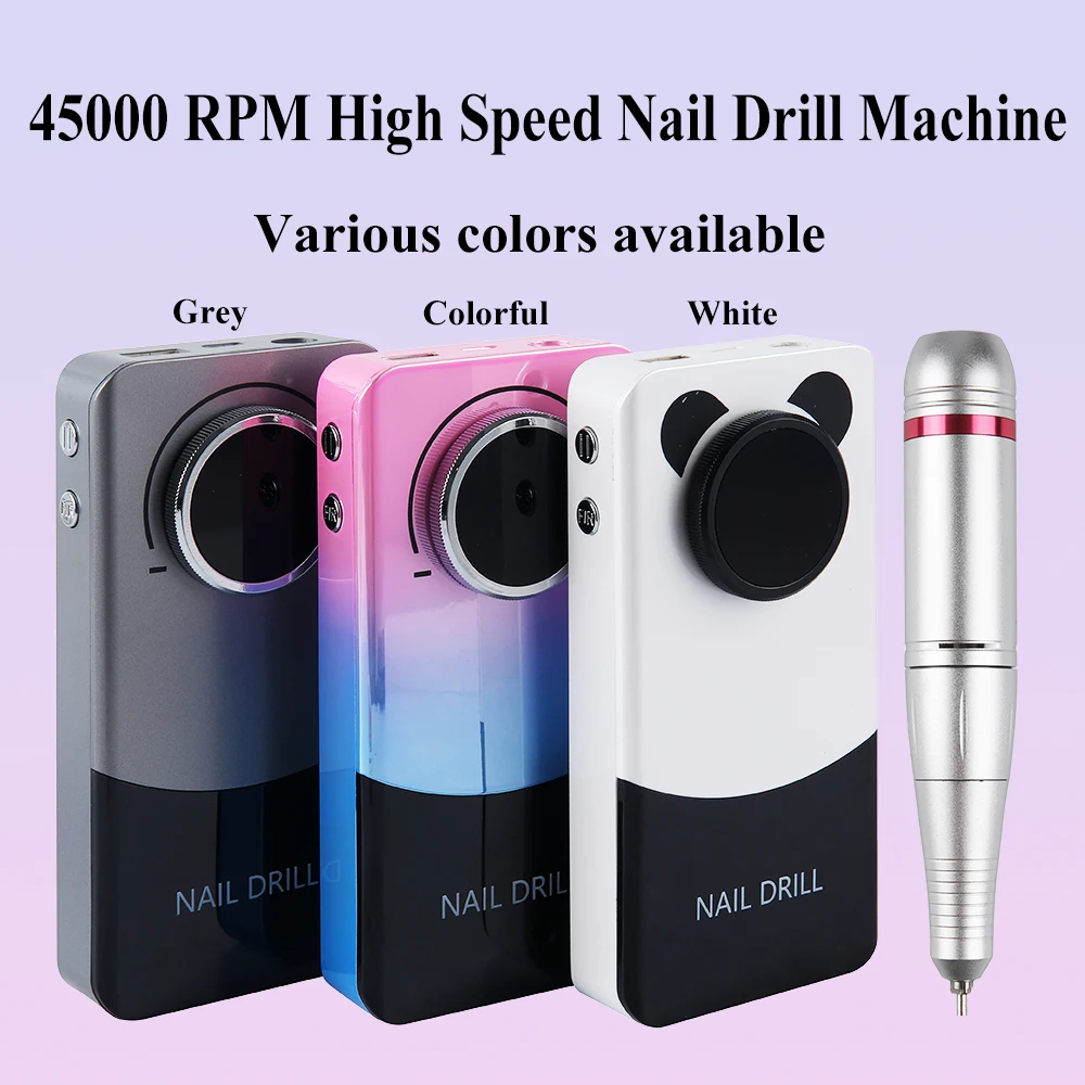 New Professinal Rechargeable 45000RPM Electric Portable Nail Drill Machine Low Noise Low Heat for Manicure Salon Tool V9