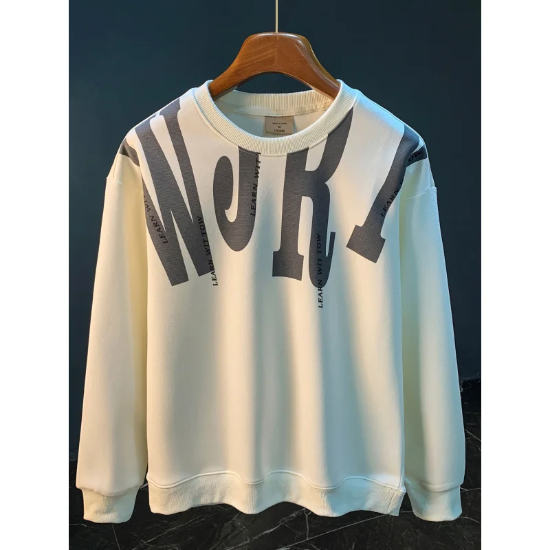 

Trendy printed hoodie for men in spring and autumn, new oversized loose round neck pullover, casual long sleeved base shirt