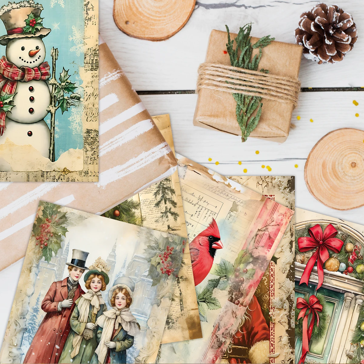 12 Stück Vintage-Weihnachtswandkarten mit Aufklebern – dekorative Karten für Weihnachten, Zuhause, Party, Wanddekoration, Scrapbooking, Geschenkanhänger und DIY-Handwerk – Detail 3