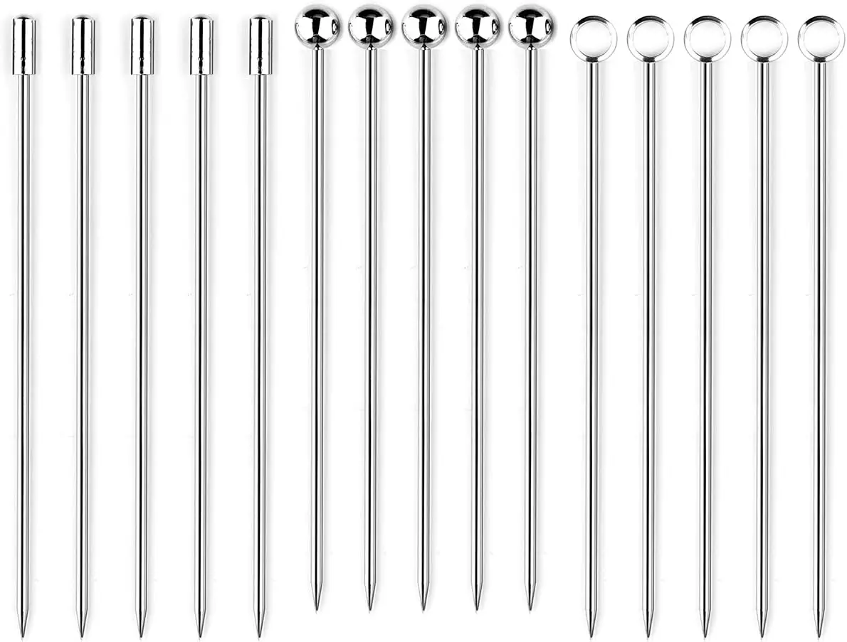 

15 Pack Reusable Stainless Steel Cocktail Skewers for Drinks and Appetizers, Silver 4.25 Inch