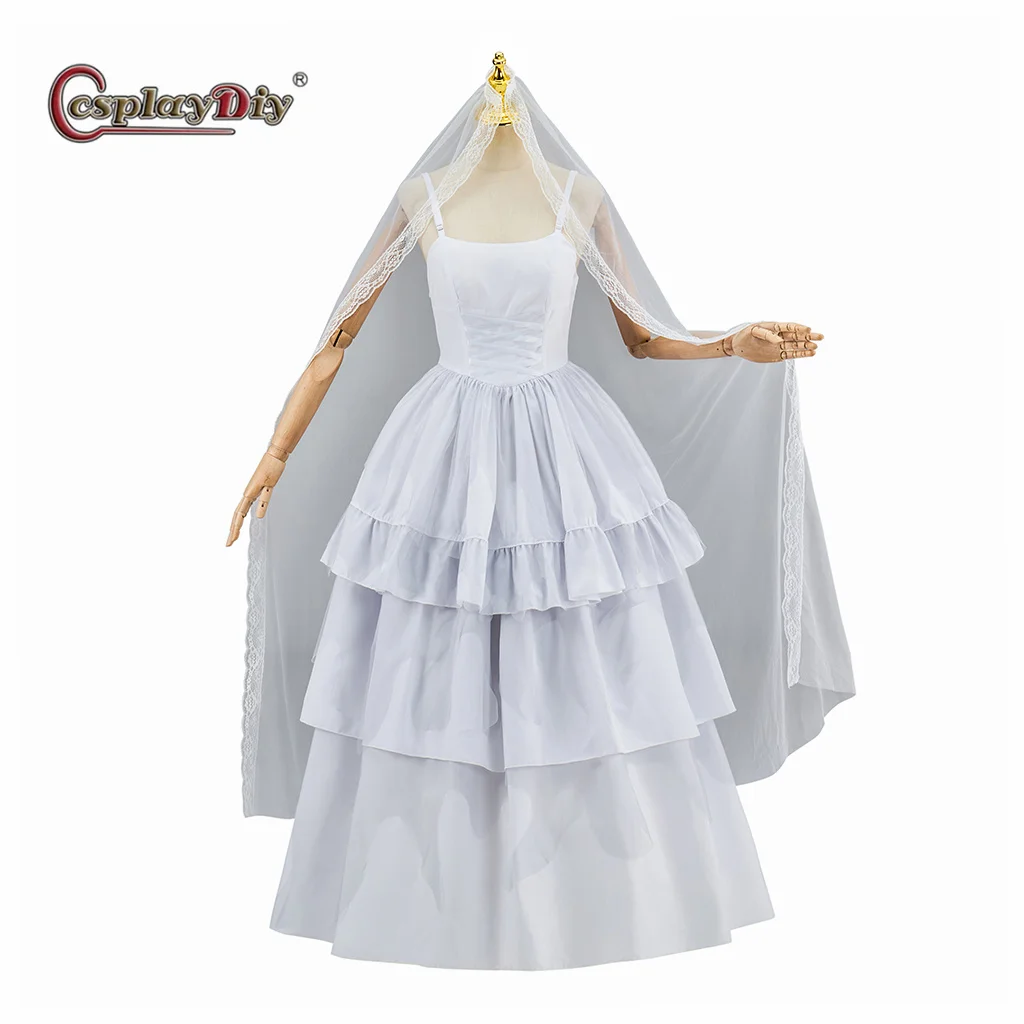 Ghost Bride Cosplay Bruiloftskostuum Vrouw Witte Jurk met Sluier Trouwjurk Baljurk Halloween Party Outfit