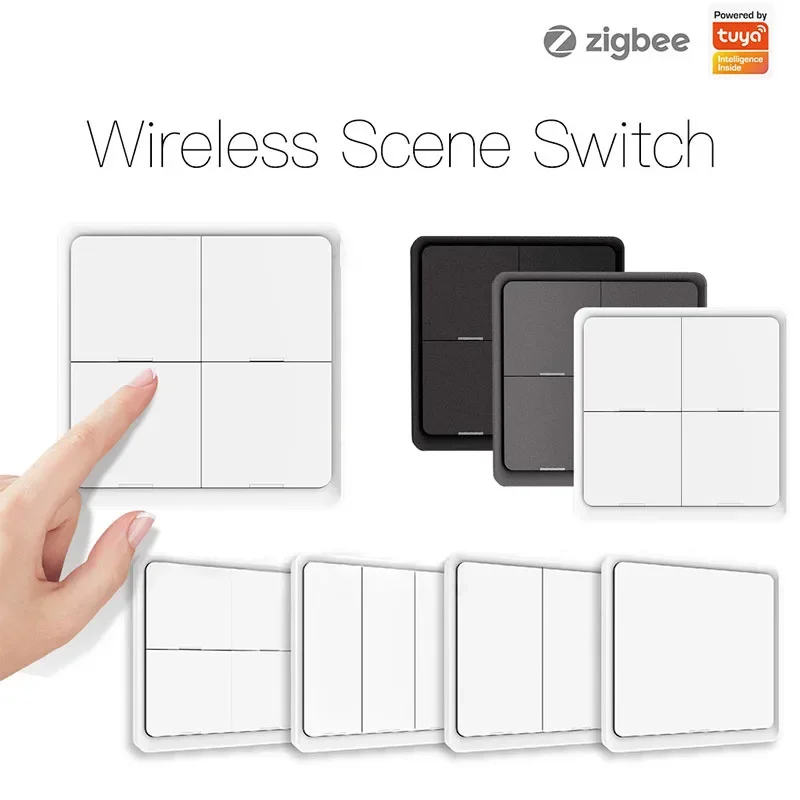 Tuya Smart Wireless Switch Zigbee 12 Scene Wall Light Switch 4 Gang Push Button Controller Remote Control Work with Smart Life