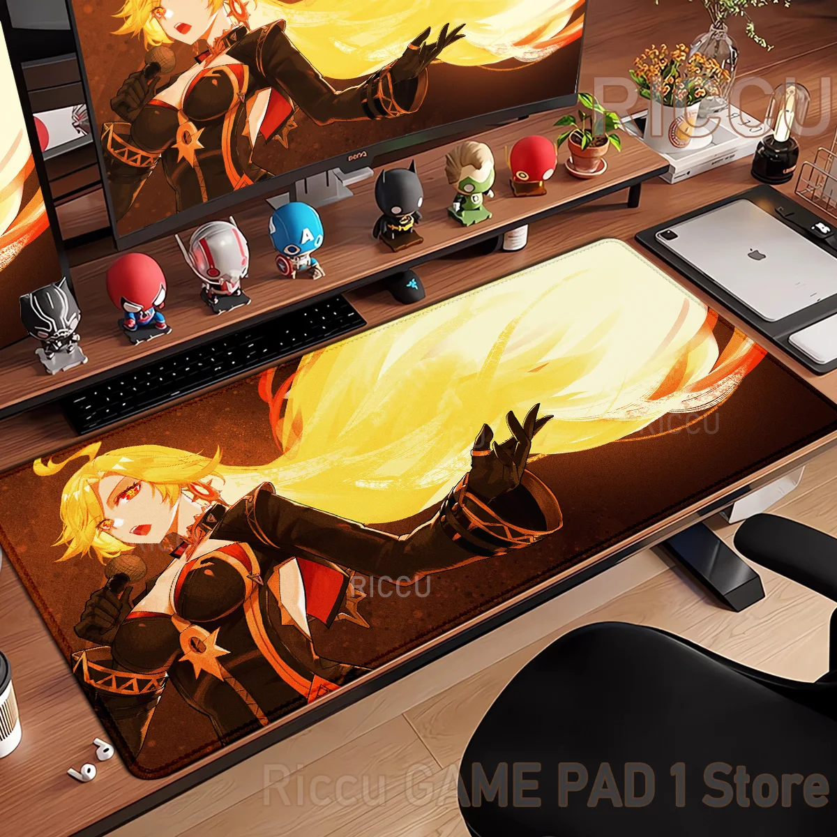 HD PC Genshin Impact Mavuika Hentai طباعة عالية الوضوح لوحة المفاتيح الميكانيكية قفل حواف الملحقات لوحة الماوس الرياضة الإلكترونية #3