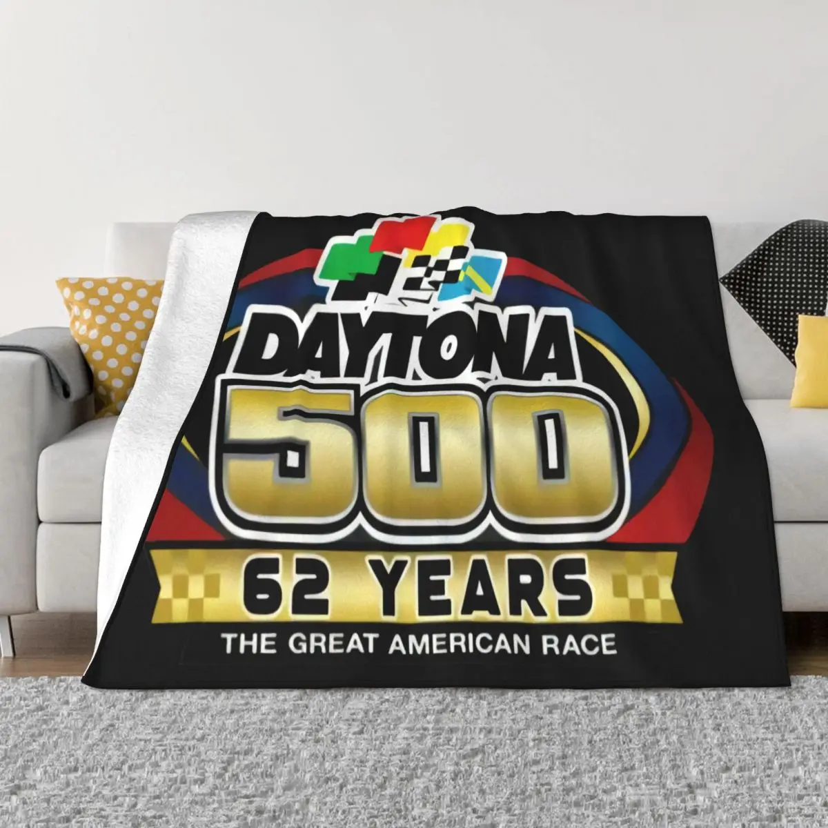 62 Years Daytona 500 The Great American Race Speedway Racing Mens Tee Family Throw Blanket