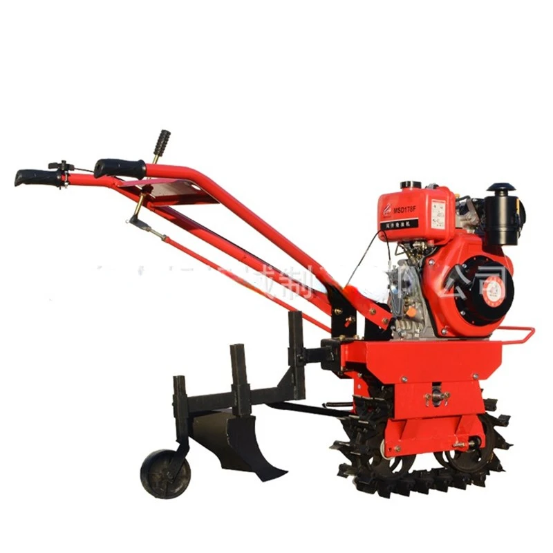 Diesel ploughing machine Small agricultural trenching machine Self-propelled crawler micro-tiller Chain rail trenching machine