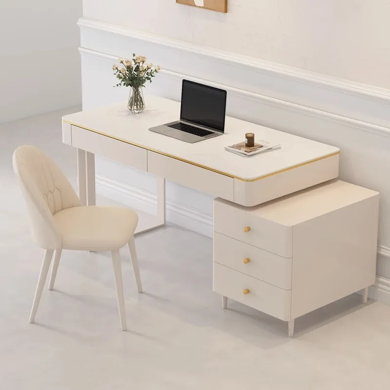 

Cream wind rock slab desk light luxury modern small apartment study desk home locker desktop computer table