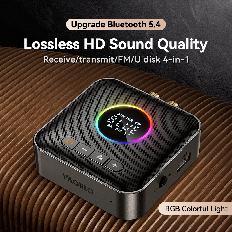 جهاز استقبال صوتي ملون RGB ، بلوتوث ، جهاز إرسال ، FM ، USB ، أضواء من من من نوع RCA AUX ، RCA HIFI ، موسيقى ، شاشة ليد ، محول لاسلكي ، 4 في 1