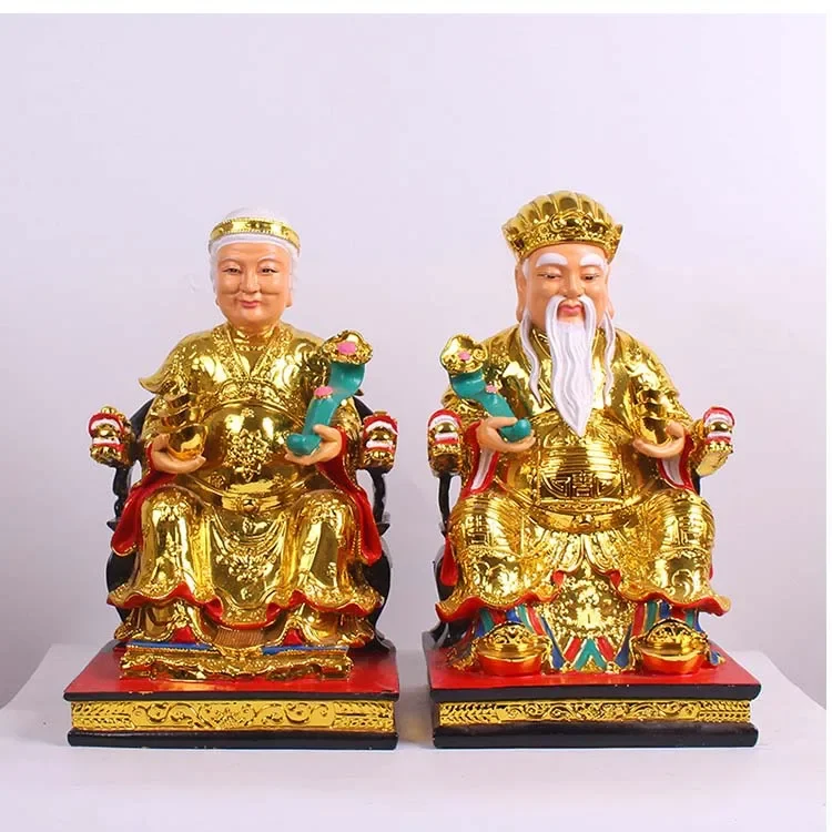 Wholesale Buddha God statue  38cm  2P Asia HOME SHOP golden TU DI GONG PO God of wealth Recruit wealth Good luck Mammon statue