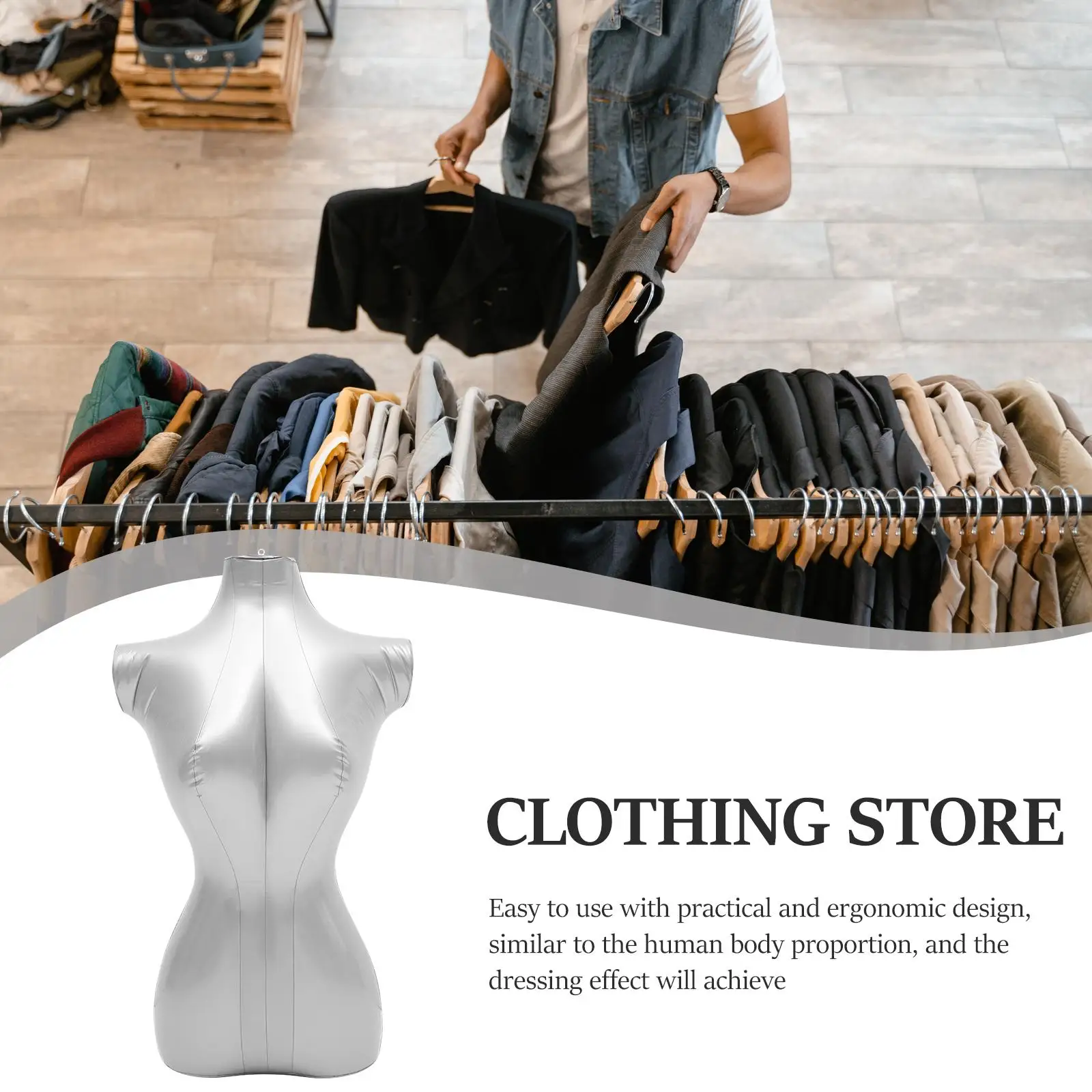 Description Picture 6 of itemInflatable Female Mannequin Clothing Display Model Ladies Jacket Plastic Pvc Half Body For Clothes Fashion Photography Props