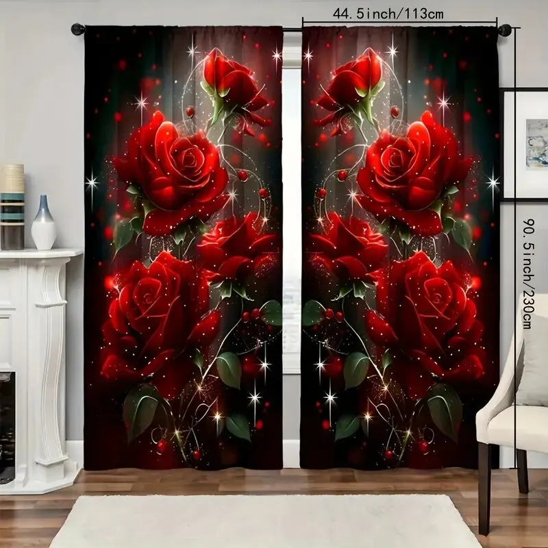 

Романтические шторы с принтом роз, шторы для сумок на шесте, украшение для спальни и гостиной, украшение для дома, рождественское украшение