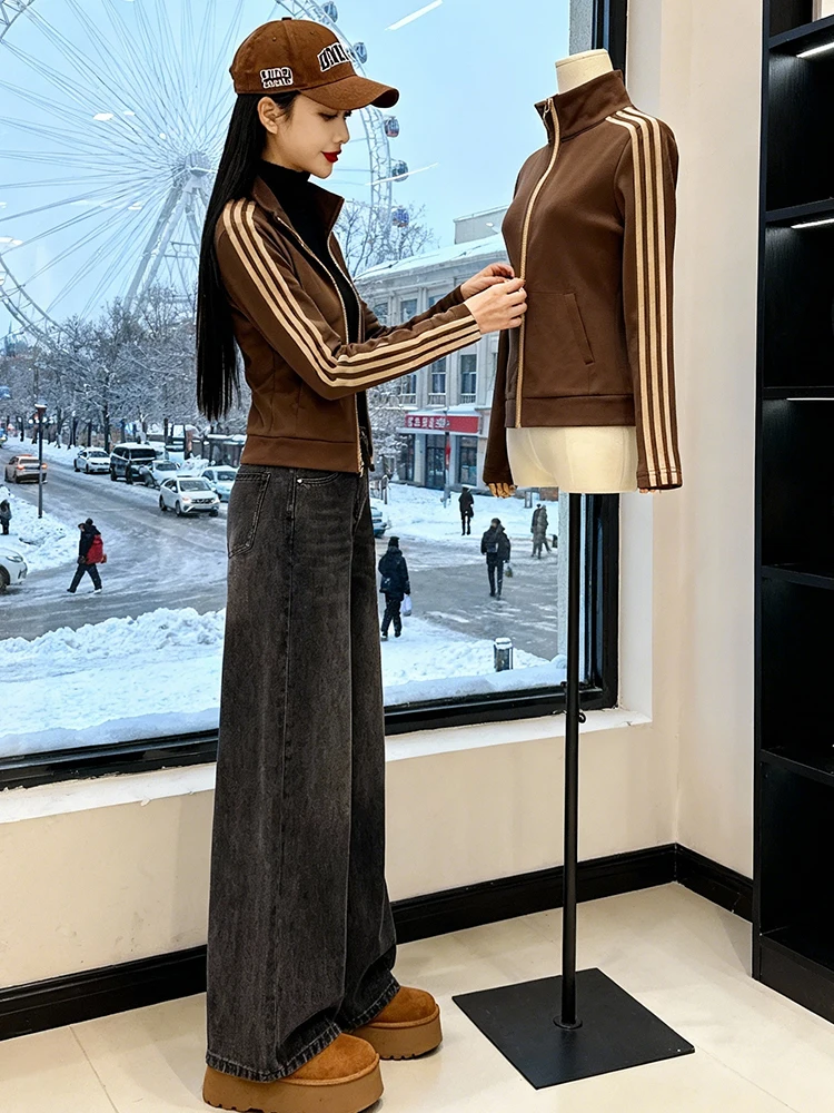 معطف نسائي من Thiened Fce بياقة واقفة من القطن كاجوال بقصة ضيقة للشتاء الدافئ وسحاب للإغلاق ملابس خارجية بلون Blo