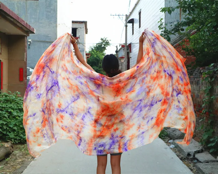 جديد التعادل صبغ الرقص الشرقي 100% الحجاب الحرير الحقيقي لطيفة التدرج اللون الحرير وشاح اليد لأداء مرحلة الرقص 2.5x1.14 متر الحجم