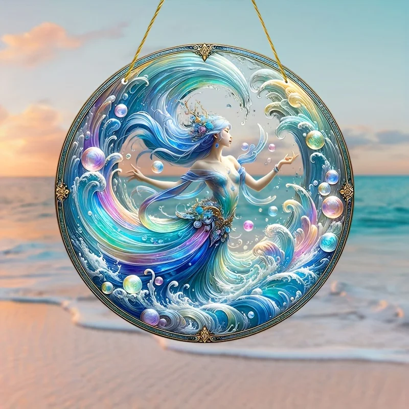 Regalo di fidanzamento Sea Spirit Suncatcher-ornamento da appendere per finestra rotonda in acrilico per soggiorno, ufficio, scuola, festa, Patio,