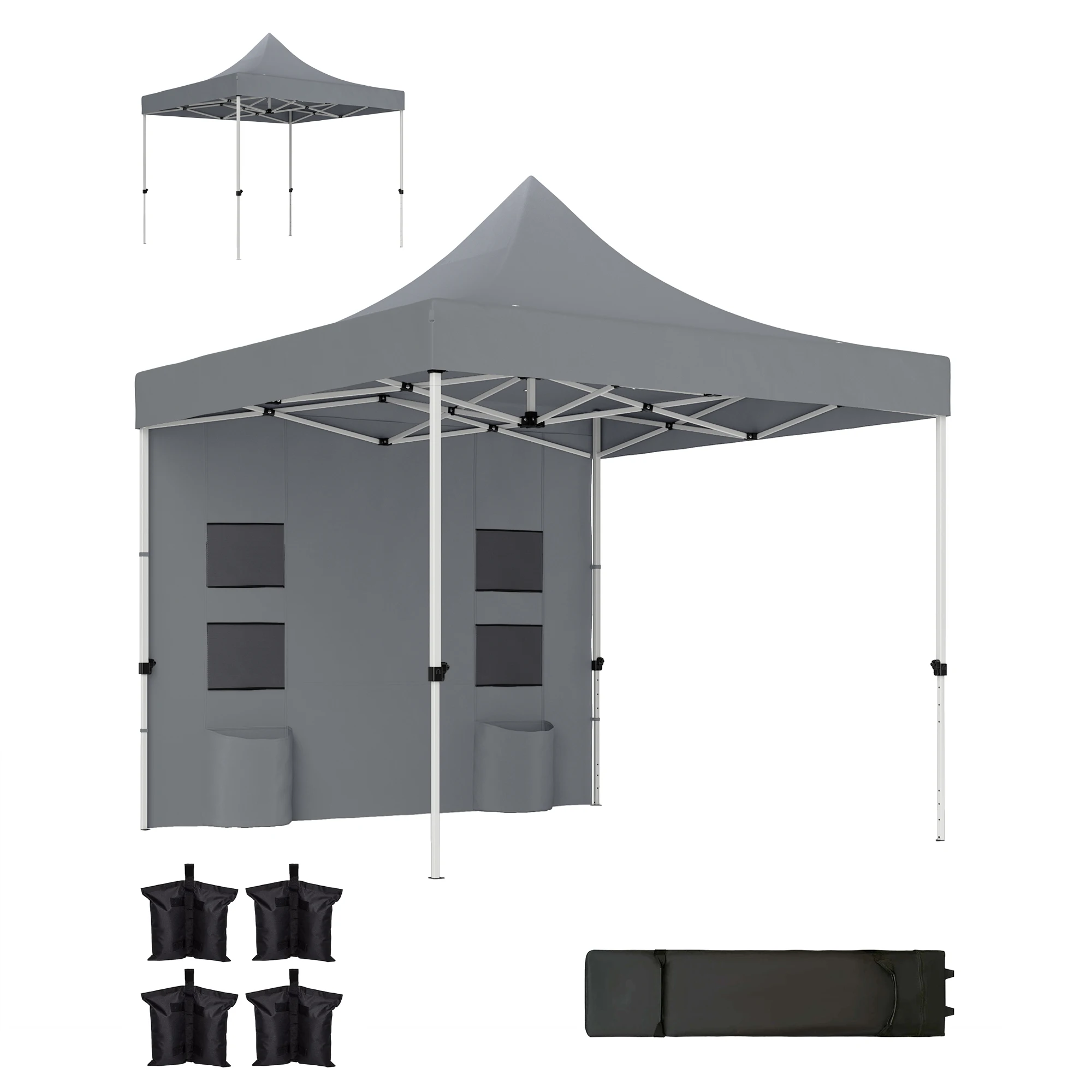 10' X 10' Heavy Duty Pop up Canopy Tent with Sidewall, Upf50+ Instant Sun Shelter, Gray