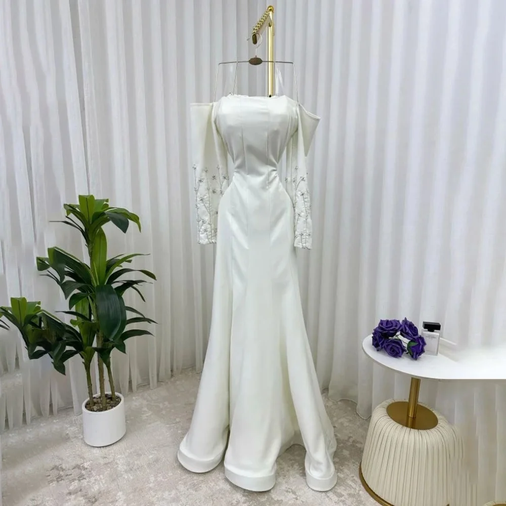 Op maat gemaakte avondjurk met boothals Prachtige kralen galajurken Ruches Formele gelegenheid Elegante ruches Feestjurk Robe Soiree