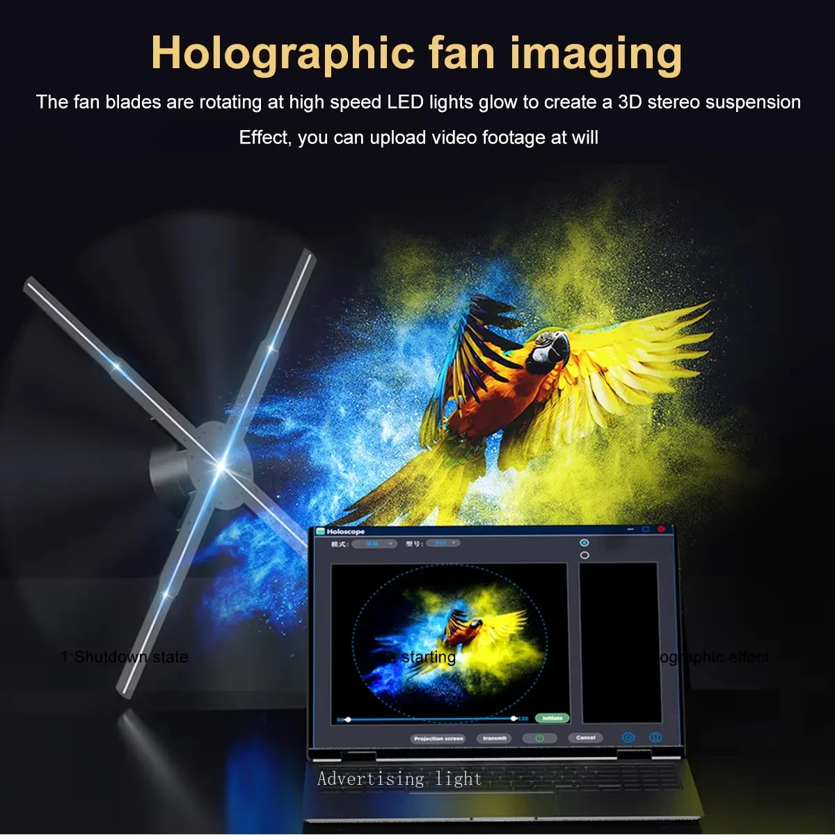 40-80cm 3D Fan Hologram Projector Wifi Control Remote Commercial Advertising Display Hologram Projector Transmit Picture Video