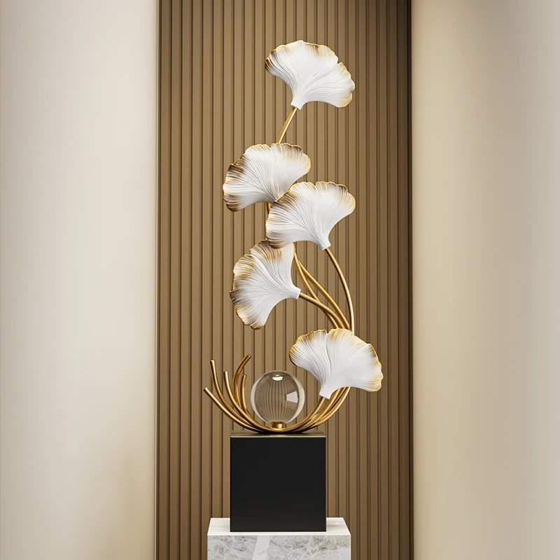 Ginkgo biloba leaf shape decorative ornament light luxury high-end living room TV cabinet next to floor decoration