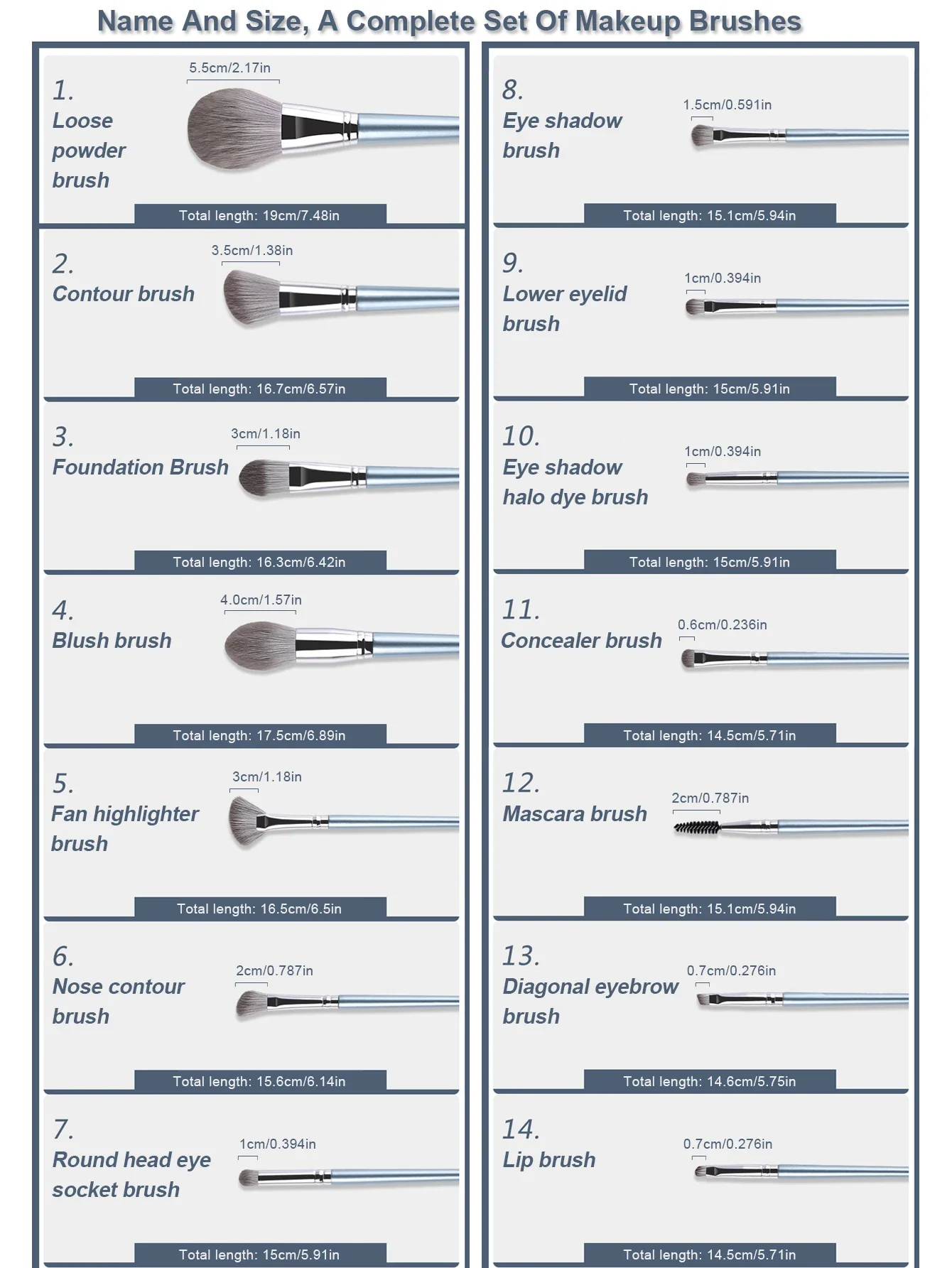 1 Set Of 14 Makeup Brushes Soft Hair Eye Shadow Powder Blusher Face Repair Nose Shadow Makeup Artist Complete Set Of Tools