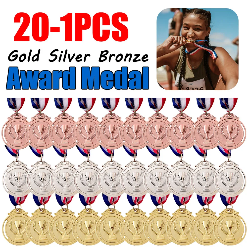 

20-1PCS Gold Silver Bronze Award Medal with Neck Ribbon 2 Inches 1st 2nd 3rd Prize Medal Prize Round for Kids School Sports Meet
