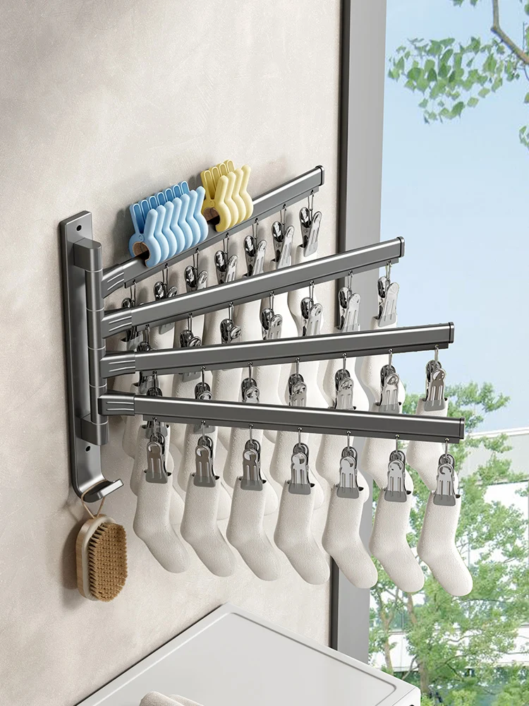 Wall Bathroom Hooks Shelf Hanger Rod Towel Bar Folding Towel Rack Clothing Rods Balcony Socks Bra Towel Hanger Bathroom Hardware