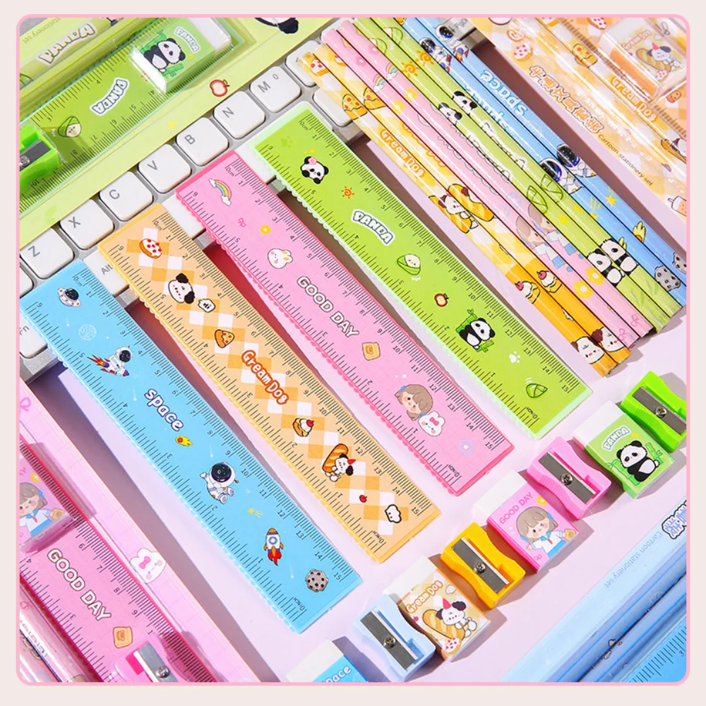 Cartoon Stationery Set High Quality Kids Stationery Gift Set Pencil Ruler Eraser Set Educational For Home Drawing Classroom