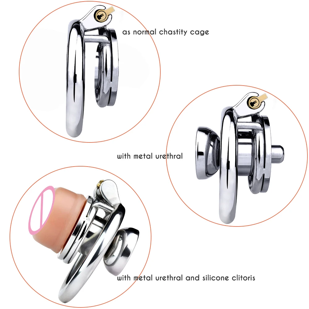 FRRK Flat Chastity Cage Men with Metal Urethral Catheter for Couple Steel Penis Rings Bondage Femboy Silicone Clitoris BDSM Toys